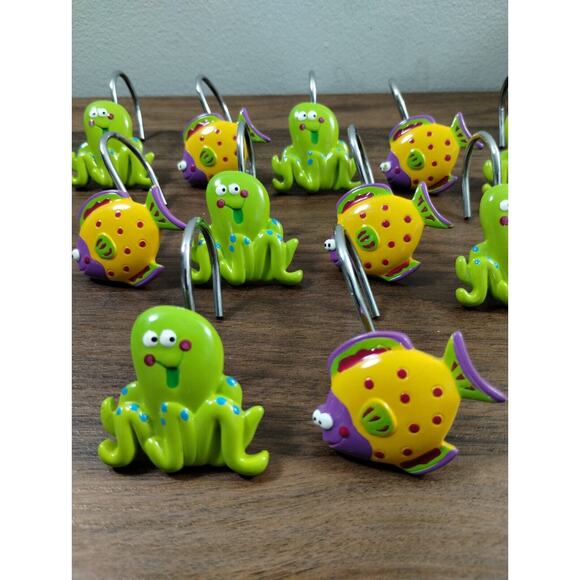 Ocean Octopus & Fish Shower Curtain Hooks 11 Bathroom Decor - Picture 2 of 5